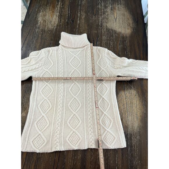 Eddie Bauer Wool Blend Cable Knit Turtleneck Sweater Ivory Women’s Size M - Picture 9 of 11